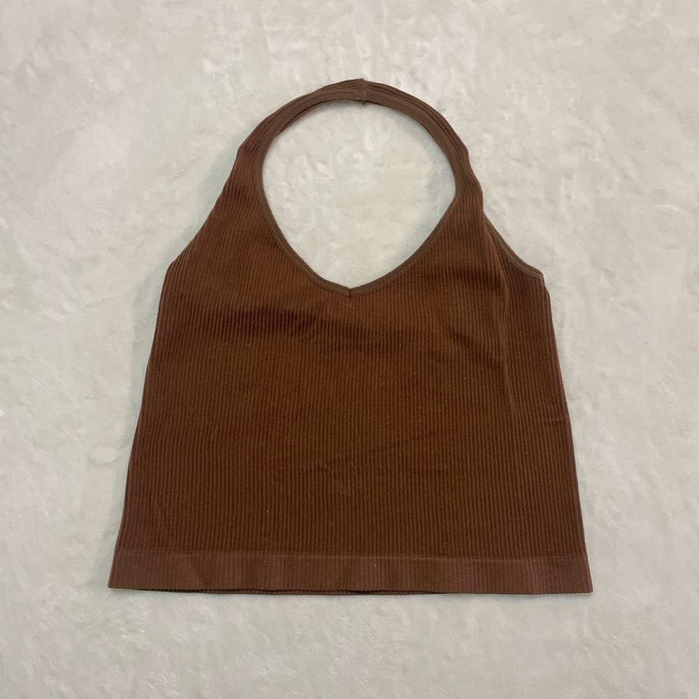 Elegant Brown Ribbed Tank Top